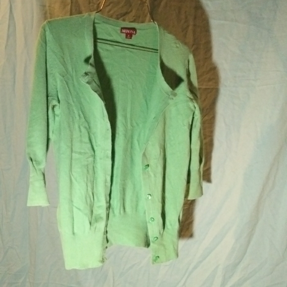 Light Green sweater, button up, size small, brand Merona - Picture 2 of 4